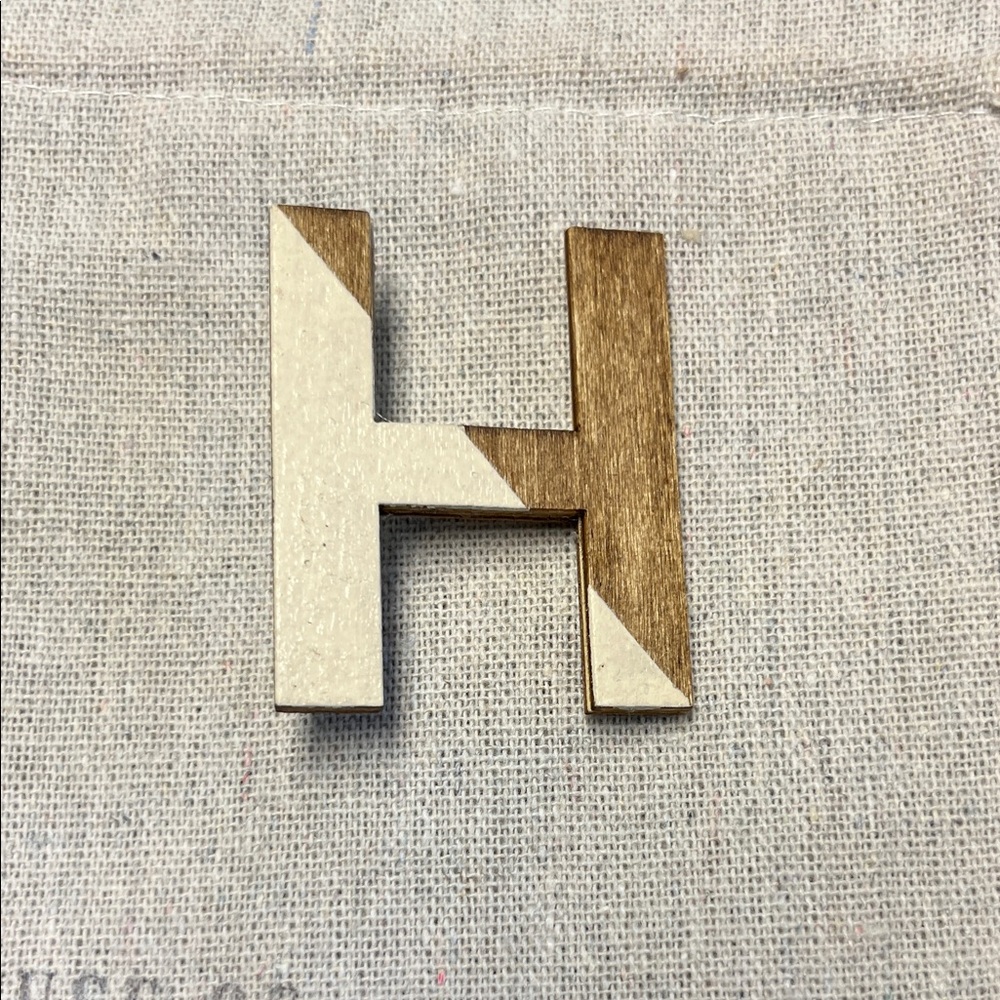Handmade Wooden Letter H Pin - Brown and Cream